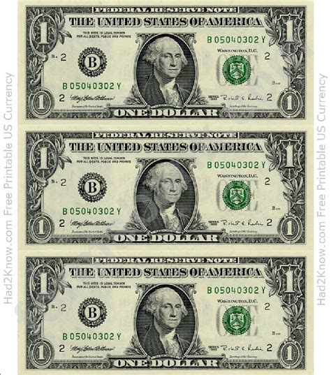 1 Dollar Bill Printable